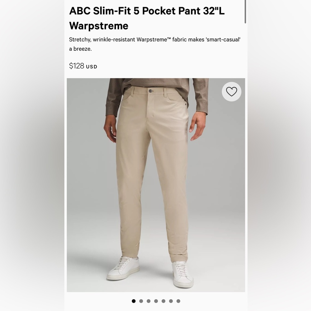 NWOT Lulu lemon ABC Slim-Fit 5 Pocket Pant 30"L CBND 28 waist